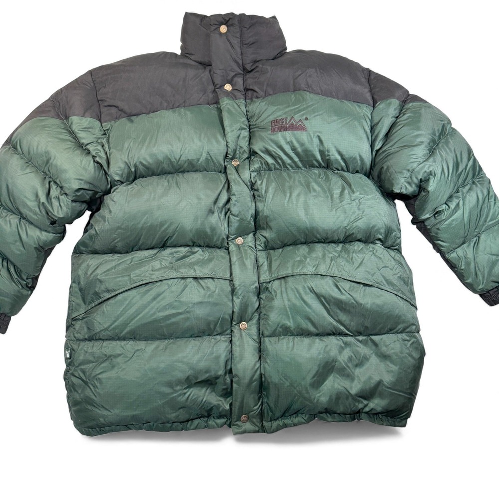 First Down Mens 3X Puffer Jacket Green Black Color Block Vintage Winter Big